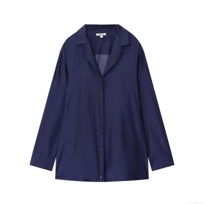 Women's Solid Color Satin Blouse Shirt Long Sleeve Lapel Single Breasted Loose Fit Top for Streetwear Commuting Office Spring Autumn