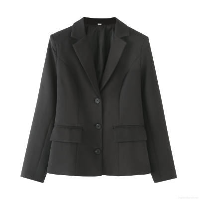 Women Western Fashion Solid Color Long Sleeve Blazer Jacket Business Casual Single Breasted Three Buttons Notch Lapel Polyester Outerwear Top For Streetwear Office