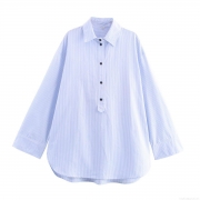 Women's Striped Long Sleeve Shirt Lapel Single Breasted Loose Polyester Blouse Top For Daily Streetwear Autumn Casual Fashion