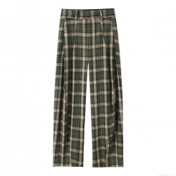 Women's Retro Plaid Wide Leg Pants High Waist Loose Casual Checkered Trousers With Pockets Autumn Winter Polyester Straight Leg Fashion Bottoms