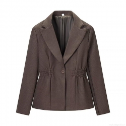 Women's Elegant Slim Fit Blazer Jacket Textured Polyester Spandex Blend Nipped Waist One Button Notched Lapel Office Commute Suit Jacket For Women