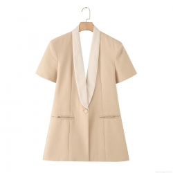 Women's Backless Short Sleeve Blazer Fashion Chic Patchwork Shawl Collar One Button Solid Color Polyester Spandex Long Suit Outerwear For Office Daily Commuting Women
