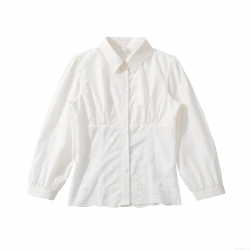 Women's Sexy White Cotton Blend Embroidered Shirt Hollow-out Slim Fit Lapel Long Sleeve Blouse For Elegant Party Casual Daily Wear