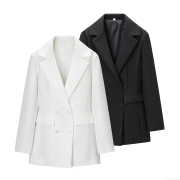 Women Elegant Double Breasted Blazer Dress Slim Fit Long Sleeve Notch Lapel Solid Color Polyester Mini Suit Dress Office Lady Party Evening Wear