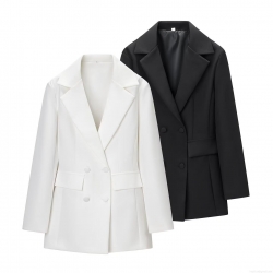 Women Elegant Double Breasted Blazer Dress Slim Fit Long Sleeve Notch Lapel Solid Color Polyester Mini Suit Dress Office Lady Party Evening Wear