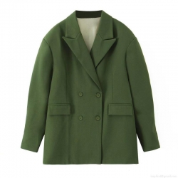 Women's Elegant Loose Double Breasted Blazer Notched Lapel Solid Green Long Sleeve Formal Office Suit Jacket Casual Stylish Outerwear