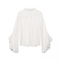 Women's Elegant White Chiffon Blouse With Bow Tie Neck Ruffle Long Sleeve Shirt Office Lady Solid Color Elegant Top
