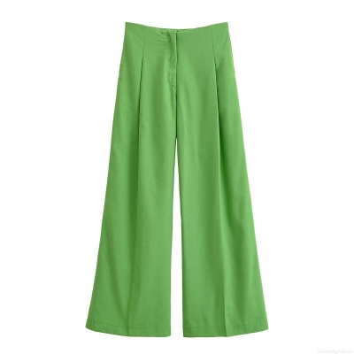 Women High Waisted Wide Leg Pants 100 Percent Polyester Straight Casual Trousers For Office Daily Wear Chic Elegant Solid Color Long Pants Fashion Trousers