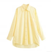 Women's Casual Long Sleeve Lapel Shirt Loose Fit Button Down Solid Color Polyester Blouse With Front Pocket Office Daily Wear Tops