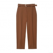 Women's High Waist Polyester Office Casual Trousers With Matching Belt Solid Color Caramel Straight Leg Suit Pants For Women Work Daily Wear