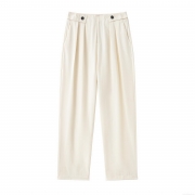 Women's High Waist Casual Wide Leg Pants Fashion Decorative Button Pleated Trousers Creamy White Straight Trousers For Office Daily Wear