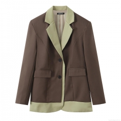Women's Patchwork Blazer Contrast Color Notched Lapel Long Sleeve Polyester Suit Jacket Autumn Winter Streetwear Office Commuting Casual Outerwear