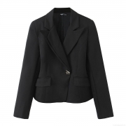 Women's Chic Back Cut-out Irregular Neck Blazer Single Button Slim Fit Suit Jacket Polyester Metal Button Street Fashion Office Outerwear