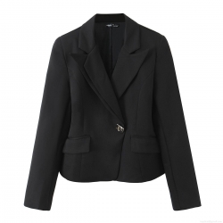 Women's Chic Back Cut-out Irregular Neck Blazer Single Button Slim Fit Suit Jacket Polyester Metal Button Street Fashion Office Outerwear
