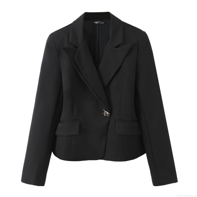 Women's Chic Back Cut-out Irregular Neck Blazer Single Button Slim Fit Suit Jacket Polyester Metal Button Street Fashion Office Outerwear