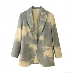 Women's Long Sleeve Tie Dye Print Blazer Jacket One Button Notch Lapel Polyester Suit Coat Casual Streetwear Party Fashion Outerwear for Women