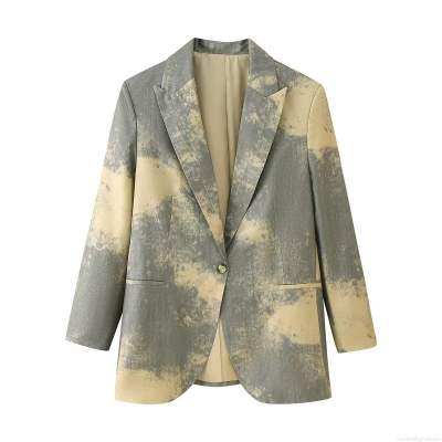 Women's Long Sleeve Tie Dye Print Blazer Jacket One Button Notch Lapel Polyester Suit Coat Casual Streetwear Party Fashion Outerwear for Women