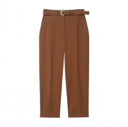 Women's Casual Straight Leg Pants 100% Polyester High Waisted Trousers With Belt Solid Color Office Commute Streetwear Fall Fashion For Women