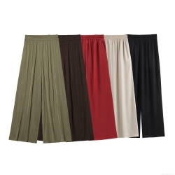 Women's Wide Leg Pants Satin Plissé Draped High Elastic Waist Loose Straight Leg Trousers Summer Casual Fashion Polyester Spandex Bottoms for Women
