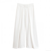 Women's High Waist Wide Leg Trousers 100% Polyester Minimalist Casual Pleated Loose Long Pants For Daily Commuting Office Summer White