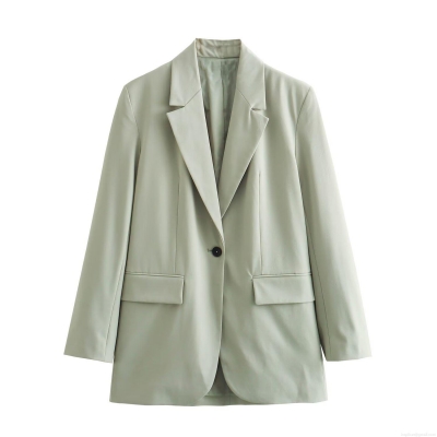 Women's Elegant Loose Fit Blazer Jacket Single Button Solid Color Suit Collar Commuter Outerwear With Flap Pockets For Autumn Ladies