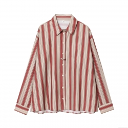 Women's Casual Striped Long Sleeve Shirt Loose Button Down Blouse With Back Strap Detail Polyester Cotton Stripe Top For Autumn Daily Office Wear
