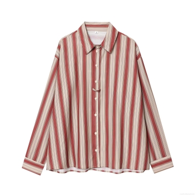 Women's Casual Striped Long Sleeve Shirt Loose Button Down Blouse With Back Strap Detail Polyester Cotton Stripe Top For Autumn Daily Office Wear