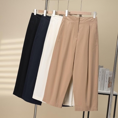 Women's High Waist Wide Leg Pants Casual Cotton Blend Loose Straight Trousers With Pleated Design For Work Minimalist Style Autumn New
