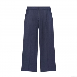 Women's Casual Straight Leg Pants High Waist Polyester Blend Deep Blue Trousers Winter Fashion Wide Leg Office Lady Bottoms Solid Color Long Pants