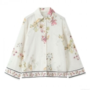 Women's Floral Print Long Sleeve Blouse Vintage Cotton Blend Button Down Shirt French Pastoral Style Casual Tops For Daily Vacation Wear