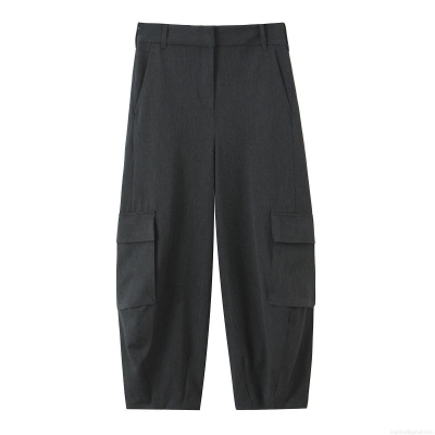 Women's High Waisted Solid Color Cargo Pants Relaxed Fit Multi Pockets Streetwear Tapered Casual Trousers For Outdoor Daily Wear Fashion Soft Polyester Bottoms