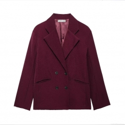 Women Double Breasted Blazer Jacket Polyester Woolen Feel Fabric Casual Loose Fit Work Office Daily Commute Vintage Academia Style For Women