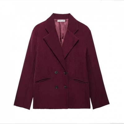 Women Double Breasted Blazer Jacket Polyester Woolen Feel Fabric Casual Loose Fit Work Office Daily Commute Vintage Academia Style For Women