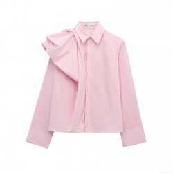 Women's Elegant Puff Long Sleeve Poplin Shirt Solid Color Ruffle Shoulder Button Down Blouse Polyester Cotton Blend Casual Fashion Tops