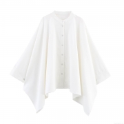 Women's Oversized White Cloak Style Shirt Linen Blend Irregular Hem Button Down Long Sleeve Blouse Casual European Fashion Tops