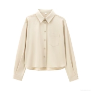 Women's Long Sleeve Button Down Polyester Twill Shirt Elegant Solid Color Lapel Collar Blouse With Pocket Casual Office Work Tops