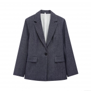 Women's Elegant Shoulder Padded Blazer Jacket Single Breasted Notch Lapel Twill Suit Coat Office Lady Workwear Fashion Outerwear