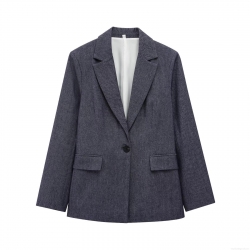 Women's Elegant Shoulder Padded Blazer Jacket Single Breasted Notch Lapel Twill Suit Coat Office Lady Workwear Fashion Outerwear