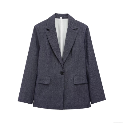 Women's Elegant Shoulder Padded Blazer Jacket Single Breasted Notch Lapel Twill Suit Coat Office Lady Workwear Fashion Outerwear