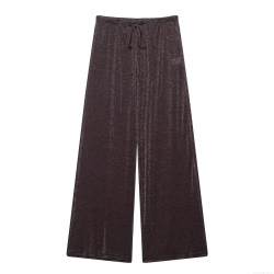 Women's High Waist Metallic Glitter Wide Leg Pants Loose Drape Casual Trousers Sparkly Party Club Night Out Bottoms Trousers