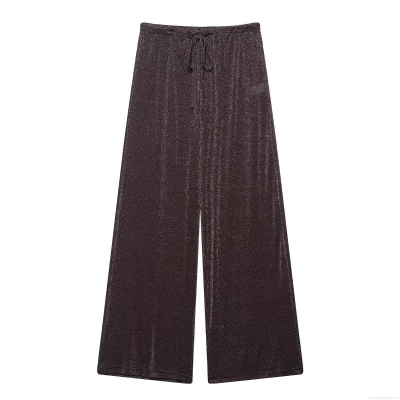 Women's High Waist Metallic Glitter Wide Leg Pants Loose Drape Casual Trousers Sparkly Party Club Night Out Bottoms Trousers