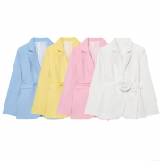 Women's Elegant 3D Rose Flower Decoration Blazer 100% Polyester Lace Up Waist Long Sleeve Suit Jacket For Casual Office Wear Party Ladies Fashion Outerwear