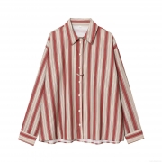Women's Fashion Vertical Striped Long Sleeve Button Down Blouse Top With Back Strap Design Casual Loose Fitting Shirt For Office Dating