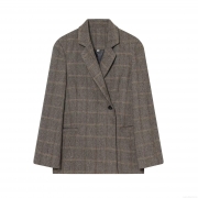 Women's Plaid Blazer Herringbone Tweed Jacket Single Breasted V-Neck Loose Fit Commuter Outerwear For Office Lady Elegant Casual Coat