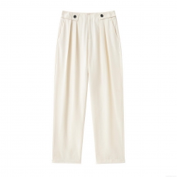 Women High Waist Tapered Casual Pants 100% Polyester Solid Color With Decoration Buttons Pleated Trousers For Office Commuter Lady Streetwear Standard Fit Long Bottoms