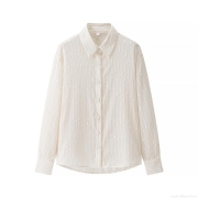 Women's Elegant Jacquard Long Sleeve Blouse Textured Striped Button Down Shirt With Sequins For Commuting Dating Ladies Casual Tops