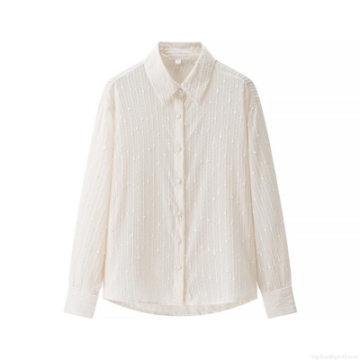 Women's Elegant Jacquard Long Sleeve Blouse Textured Striped Button Down Shirt With Sequins For Commuting Dating Ladies Casual Tops