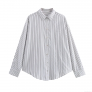 Women's Striped Long Sleeve Shirt Lapel Neck Button Down Blouse Office Commuting Loose Fit Casual Top Polyester Comfortable Breathable Shirt