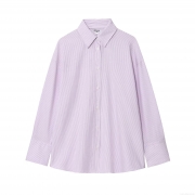 Women's Striped Shirt Long Sleeve Lapel Collar Back Lace Up Hollow Out Top Casual Button Down Polyester Cotton Blouse Streetwear For Women Ladies