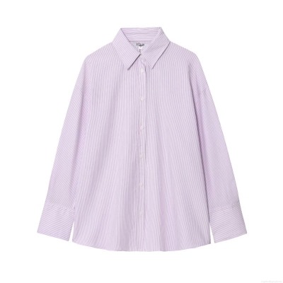 Women's Striped Shirt Long Sleeve Lapel Collar Back Lace Up Hollow Out Top Casual Button Down Polyester Cotton Blouse Streetwear For Women Ladies